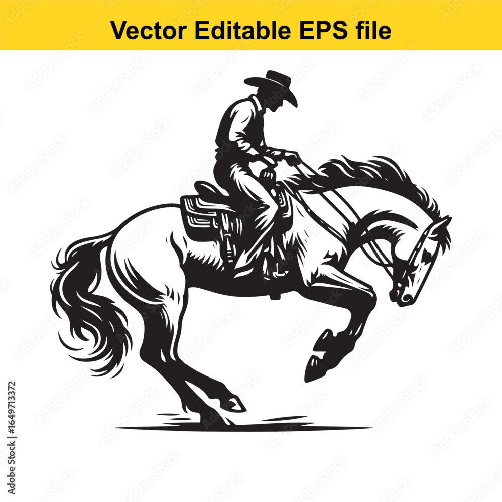 Obraz premium Cowboy riding a horse in a dynamic action pose, isolated on white background