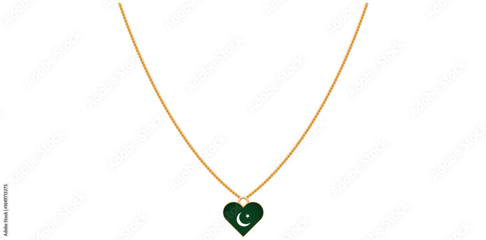 Fototapeta premium Pakistani Flag Tiny Heart Pendant Necklace Vector Illustration.