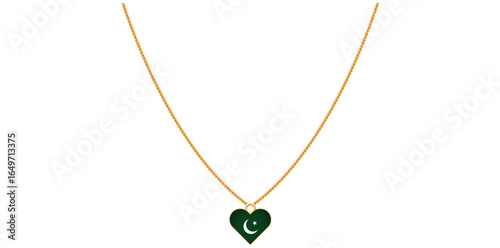 Pakistani Flag Tiny Heart Pendant Necklace Vector Illustration.