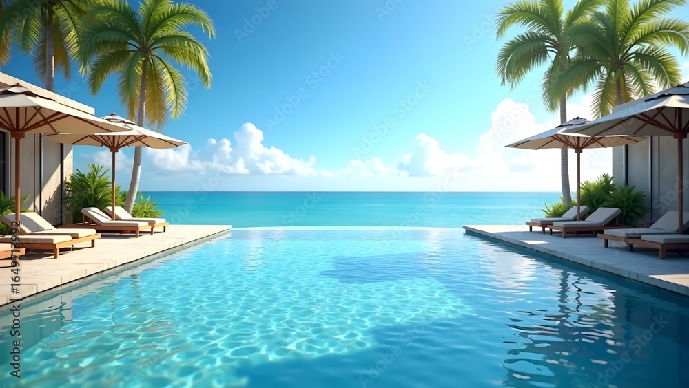 Fototapeta premium Luxury Beachfront Resort with Infinity Pool and Ocean View