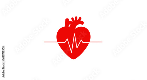 Red heart illustration with a centered heartbeat waveform, representing health and life.