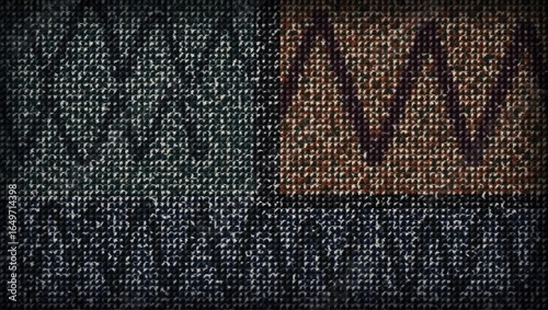 Detailed textile pattern in shades of gray and brown.