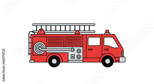 Red Fire Truck Illustration on White Background
