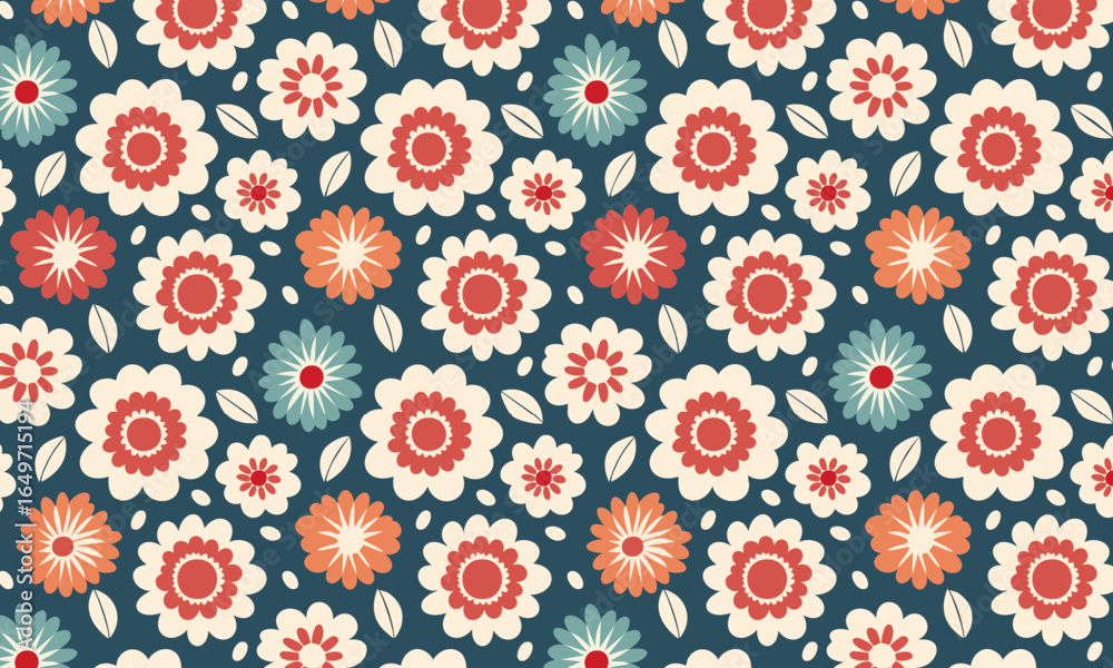 Seamless Folk Floral Pattern with Scandinavian and Mexican Influence Seamless Folk Floral Pattern with Scandinavian and Mexican Influence