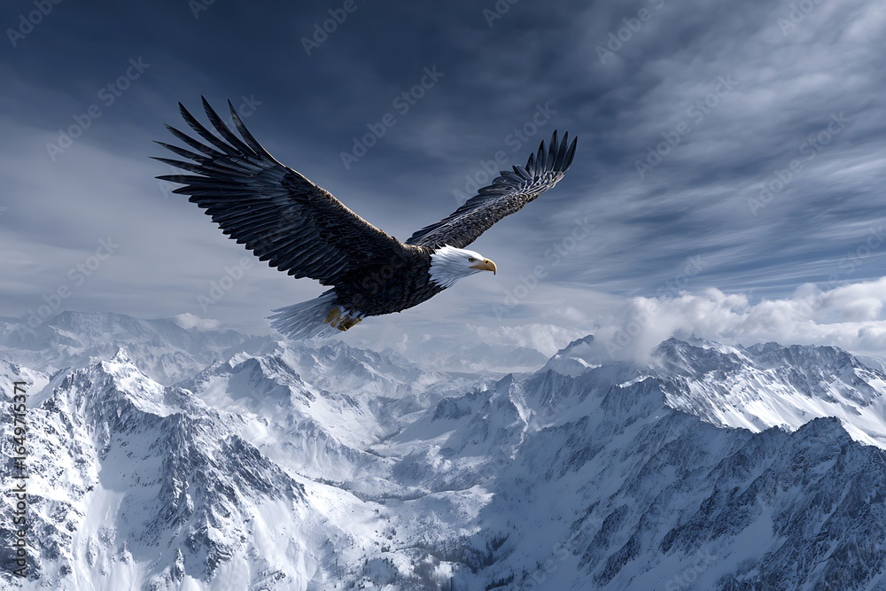 Obraz premium Powerful bald eagle gliding across icy range high resolution HD images