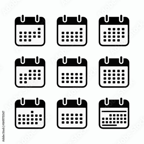 Vector art of collection of calendar icons representing different dates and schedules, perfect for web design and print materials, isolated on white background isolated on transparent background