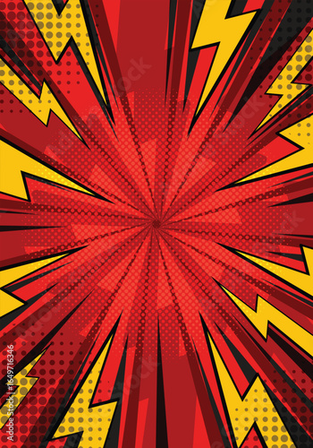 Red comic cartoon background with abstract lightning and thunder effect