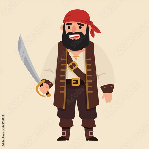 Cartoon Pirate Character Holding a Sword, Isolated Vector Illustration