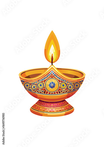 Traditional Golden Diya Lamp with Lit Flame and Intricate Design for Indian Festivals