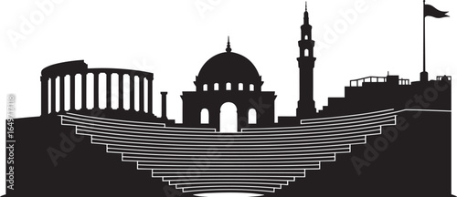 Amman Jordan Skyline Silhouette Vector Illustration with Cityscape Landmark Design Element
