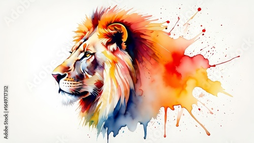 Watercolor Lion Portrait - Abstract Animal Art