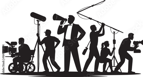 Behind the Scenes Vector Illustration Depicting a Film Crew in Action on Set