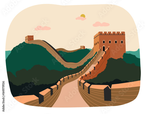 The Great Wall of China. Travel vector illustration of a famous historic landmark