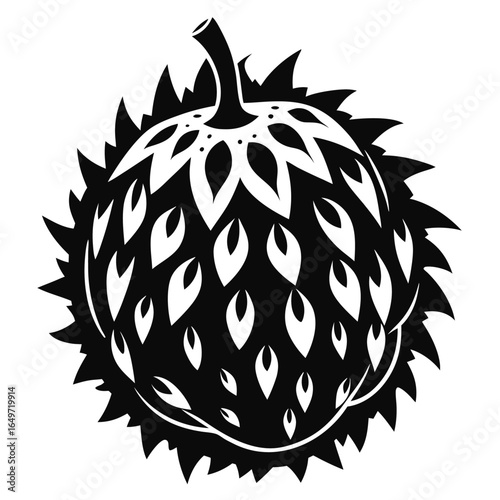 Black and White Graphic of a Soursop Annona Muricata Fruit with Prickly Texture