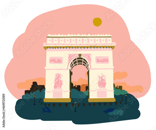 Arc de triumph, Paris, France. Travel vector illustration.