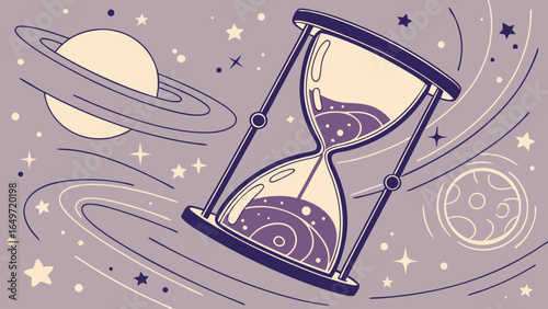 Hourglass Filled with Glowing Galaxies – Surreal Cosmic Vector Illustration of Time and Space