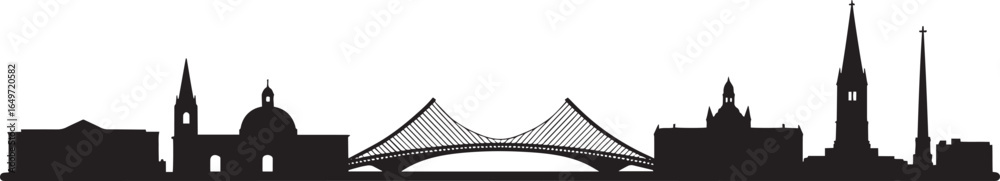 Fototapeta premium Dublin Ireland Skyline Silhouette Vector Illustration with Bridges and Historic Buildings
