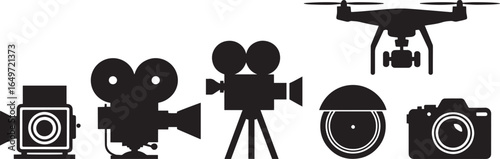 Filmmaking Equipment Vector Illustration Showcasing Various Camera and Drone Technologies