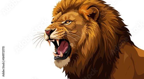 Illustration of a ferocious roaring lion in a bold cartoon style, featuring sharp teeth, muscular body