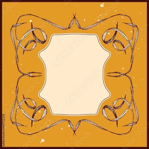 Vintage frame of grass with curls in art nouveau style vector illustration. Monochrome frame of plants in outline style. Modern decorative template. Botanical antique pattern