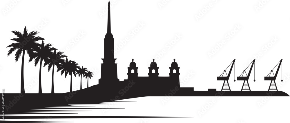 Naklejka premium Havana Skyline Silhouette Vector Illustration Cuba Cityscape Landmark Palm Trees