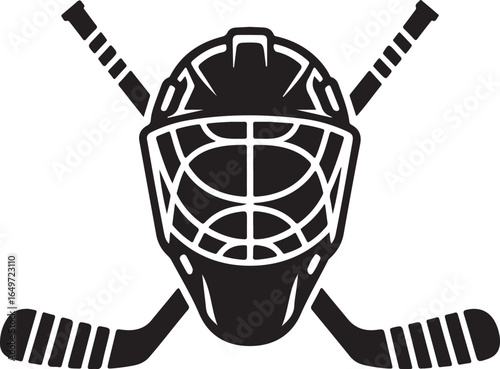 Black and white hockey goalie mask and crossed sticks vector graphic equipment sport
