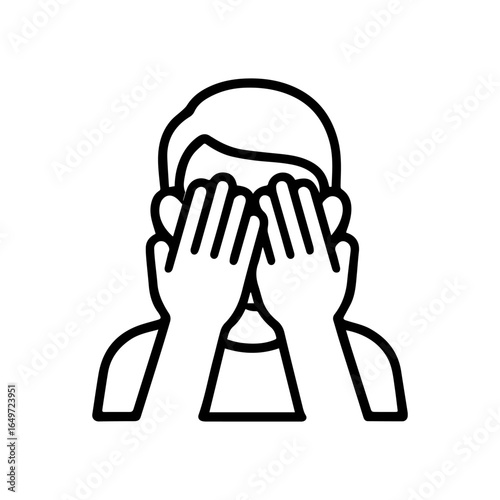 Line icon face covered by hands vector on white background
Vector line icon on white background
