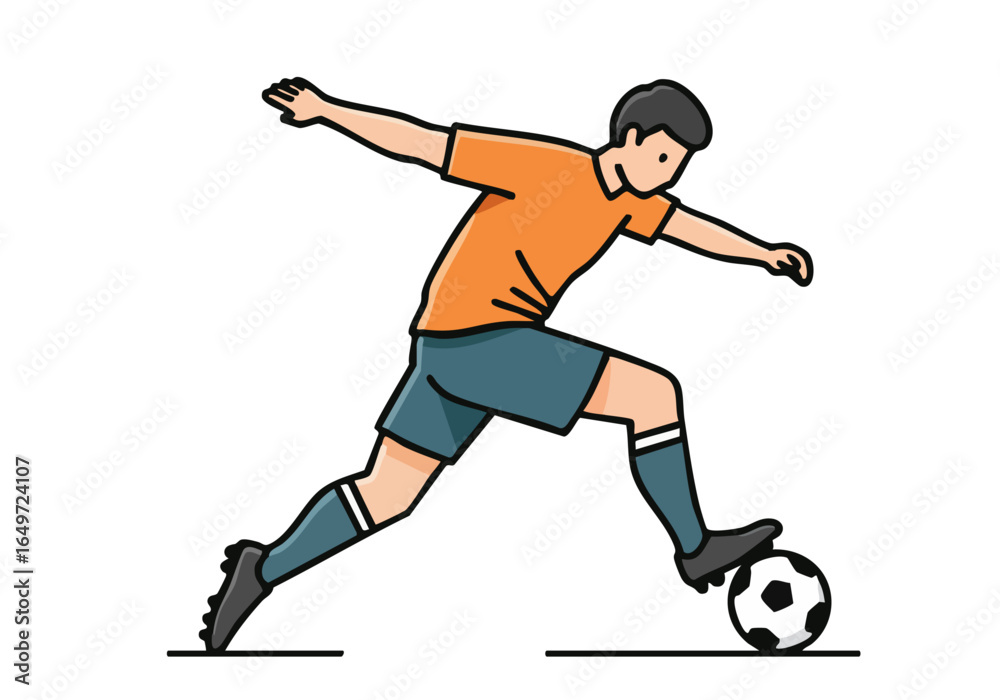 Fototapeta premium A dynamic illustration of a soccer player in action, radiating energy and teamwork. Bold colors and a clean style make this image ideal for sports, fitness, and motivational content.