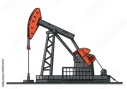 stylized illustration depicts a drilling source legacy showcasing a pumping unit against a vibrant orange background Clean lines and a modern aesthetic