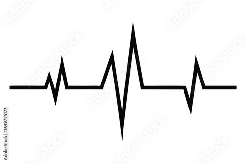 Stylized Black Heartbeat Line, Cardiac Rhythm Illustration, Medical Symbol Design, Flatline Element