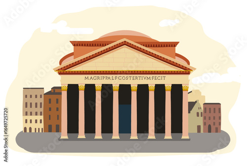 The Pantheon in Rome, Italy. Vector illustration of a famous historic landmark