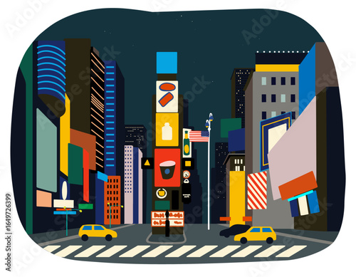 Times Square, New York City, USA. Travel vector illustration of a famous landmark