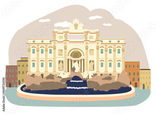 Trevi Fountain, Rome, Italy. Travel vector illustration of a famous landmark.