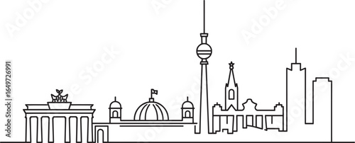 Berlin Skyline Outline Vector Illustration with Brandenburg Gate and TV Tower Silhouette