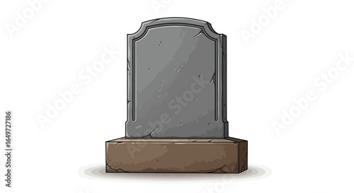 Simple Grey Stone Tombstone Illustration on a White Background, Blank Tombstone Isolated on White