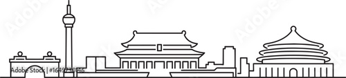 Detailed Beijing Skyline Outline Vector Illustration Depicting Iconic Landmarks and Architecture