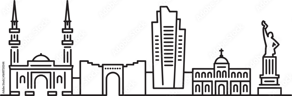 Obraz premium Detailed Beirut Skyline Outline Vector Illustration Cityscape Silhouette Landmark Design