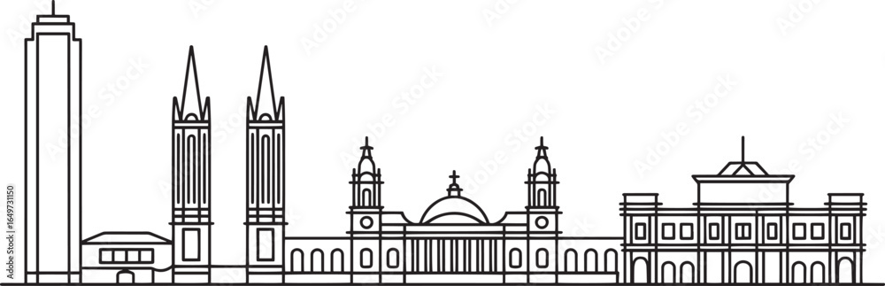 Fototapeta premium Detailed Calgary Skyline Outline Vector Illustration of Famous Landmarks and Buildings