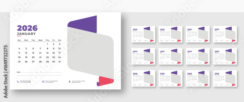 Desk calendar 2026 template | corporate desk calendar schedule 2026 monthly 12-page planner layout | week starts on sunday