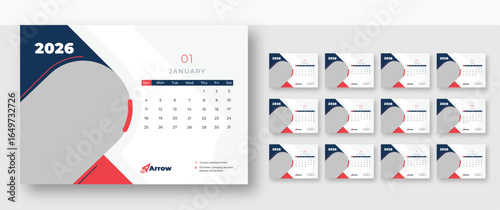 Calendar 2026 template | corporate desk calendar schedule 2026 monthly 12-page planner layout | week starts on Sunday
