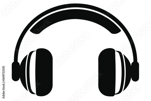Black Audio Headphones Icon, Wireless Music Device, Sound Equipment, Entertainment, and Listening