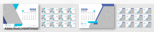 Desk Calendar 2026 Design | Professional desk calendar template bundle | Monthly 12-page layout set | week starts on Sunday