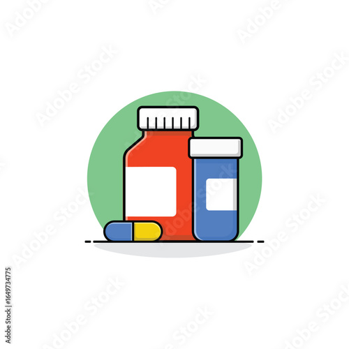 Medicine Bottles with Tablet Vector Illustration. Vitamin Concept Design