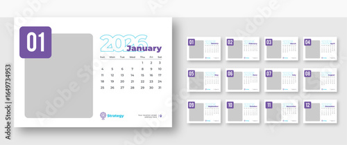 Desk Calendar 2026 | Elegant monthly schedule design | Corporate 12-page planner template | Sunday start format