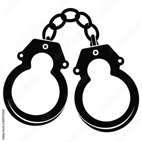 Black Handcuffs with Chain Illustration Symbolizing Crime, Law Enforcement, and Justice System