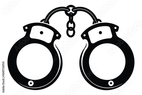 Graphic illustration of metal handcuffs connected by a chain on a light background