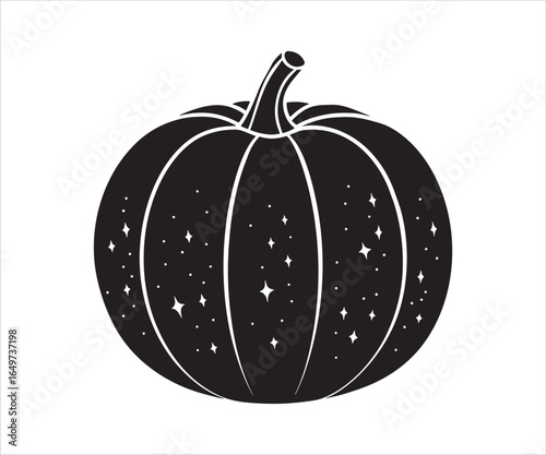 Elegant black pumpkin vector illustration with sparkling stars for Halloween and autumn designs creative and minimalist artwork with seasonal charm