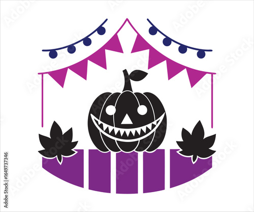 Halloween Pumpkin Festive Decoration with Banner and Leaves for Celebration and Fun