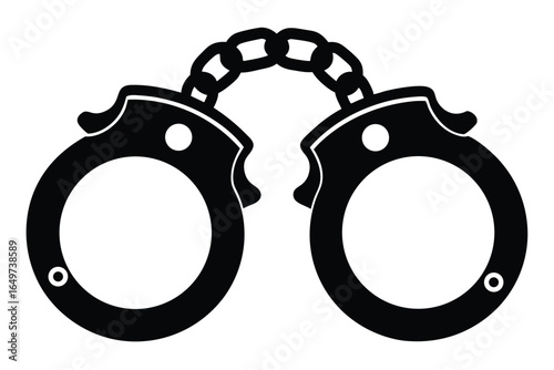 Graphic Illustration of Black Handcuffs Connected by Chains, Featuring a Simple Design Style