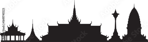 Phnom Penh Skyline Silhouette Vector Illustration with Royal Palace and Wat Phnom